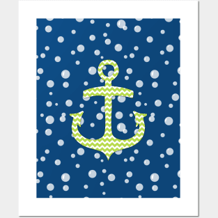 Lime Blue Chevron Nautical Anchor Posters and Art